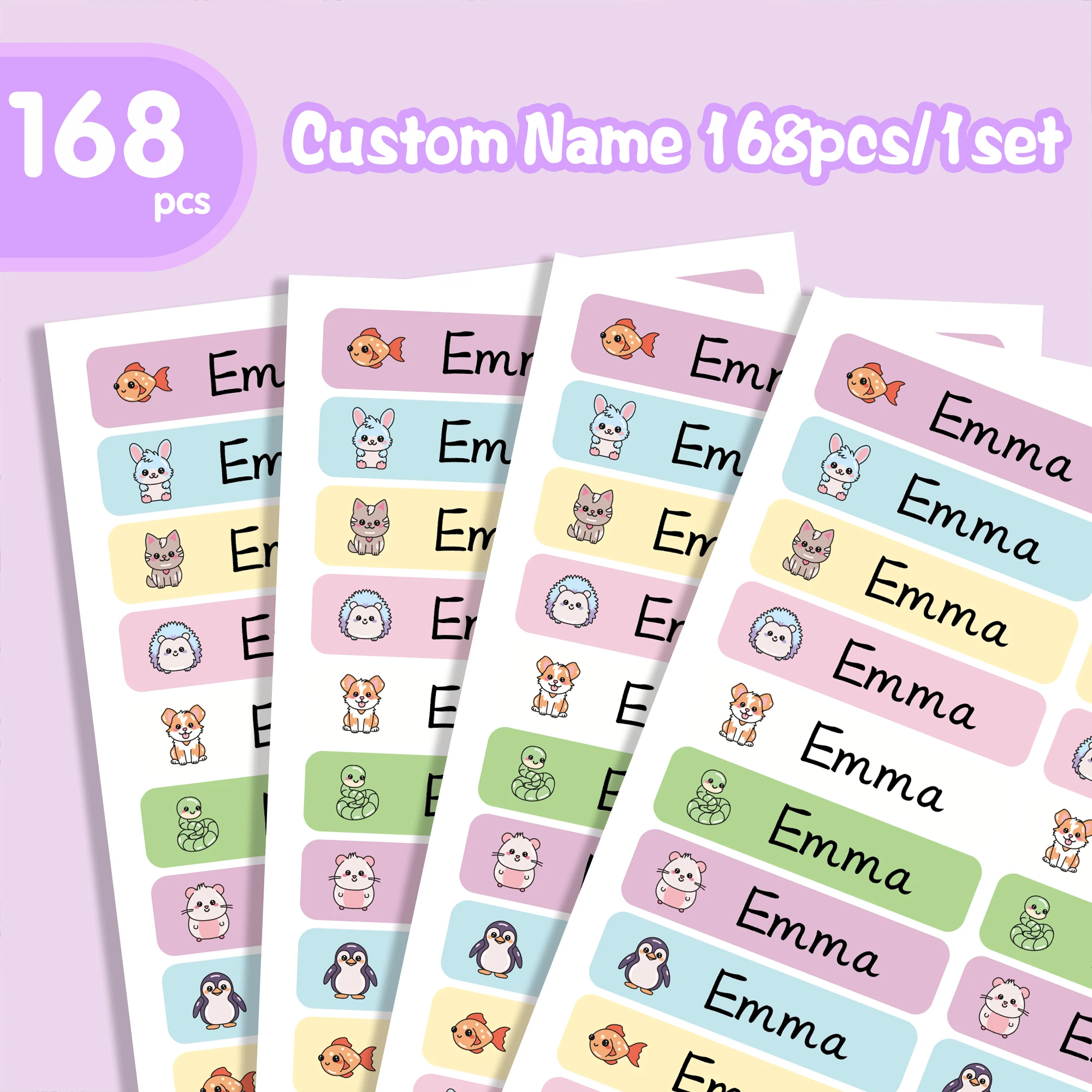 42/84pcs animals Personalized Name Stickers Textbook Tag Customizable Label Personalized Patches For School Lunch Boxes