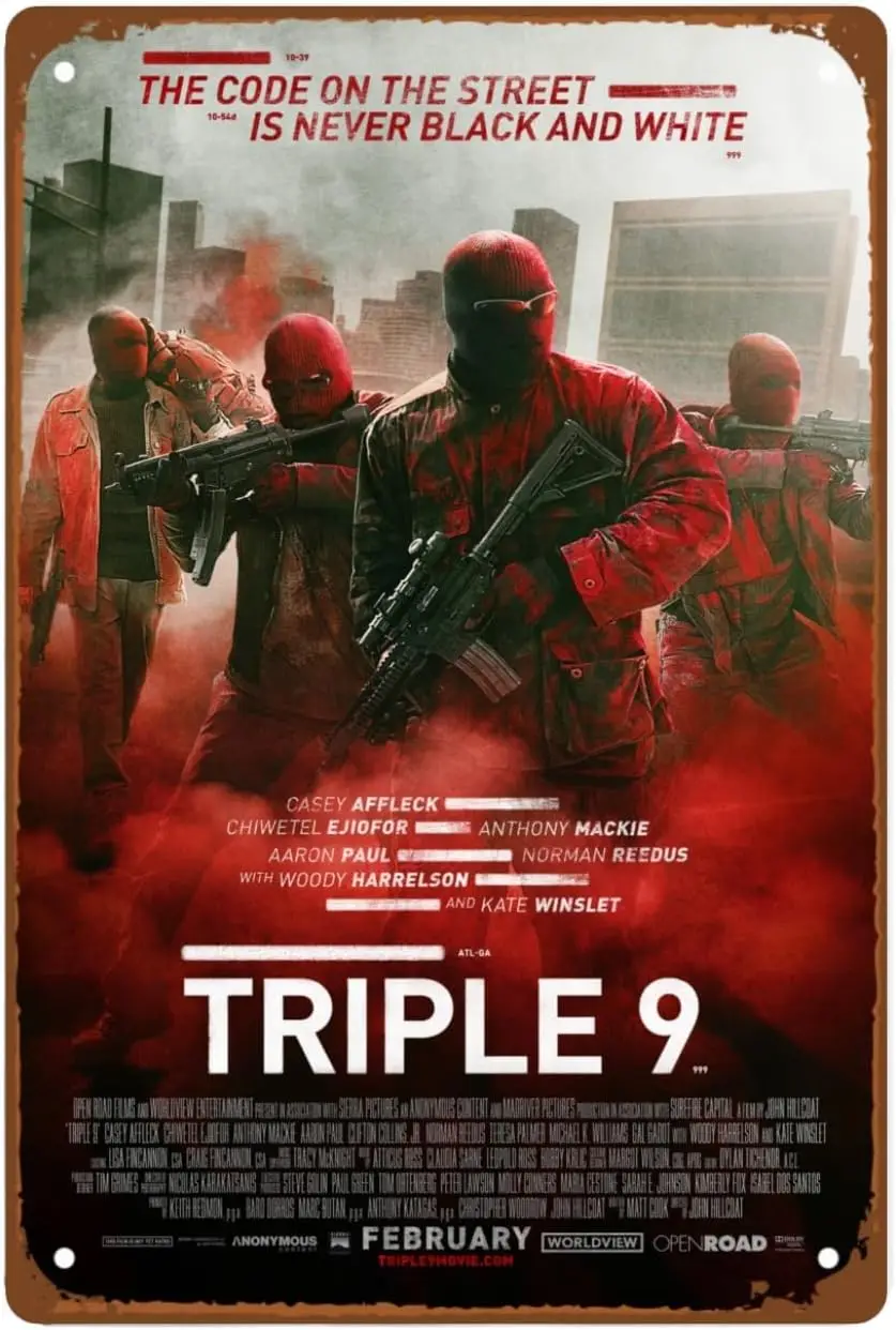 Triple 9 Man Cave Decor Gunfight Action Movie Poster Art Deco Metal Wall Tin Sign Retro Gift Vintage Decorations Room Decor