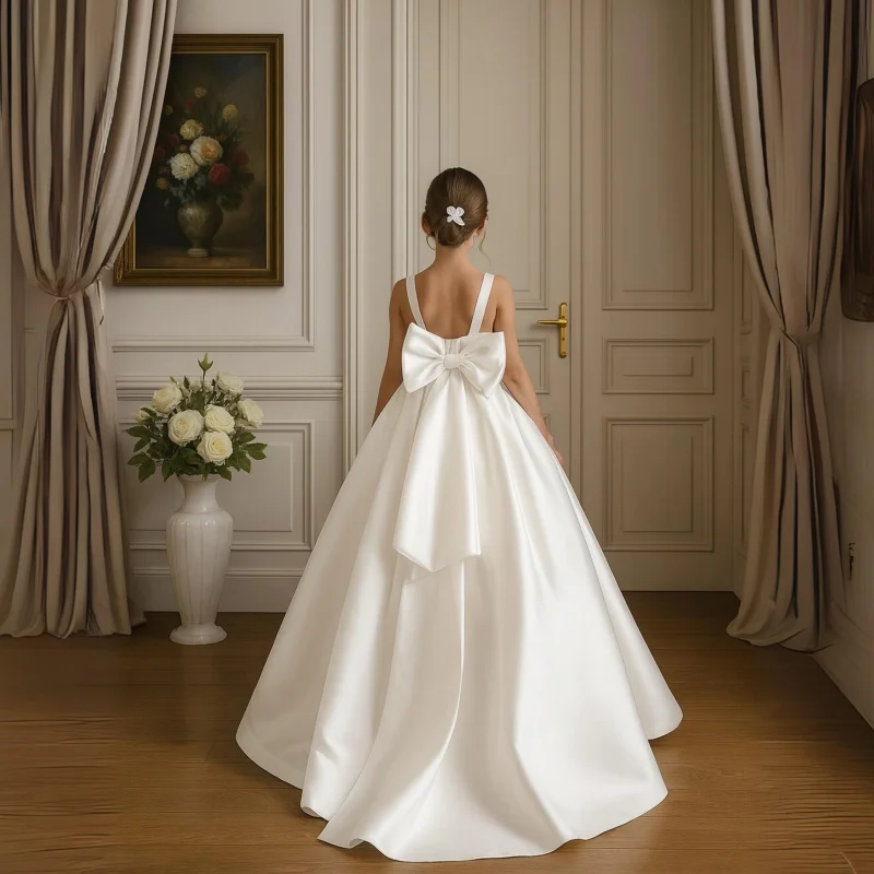 

Нежное и элегантное белое детское платье с цветочным узором, бальное платье с бантом, подходит для свадеб и дней рождения.