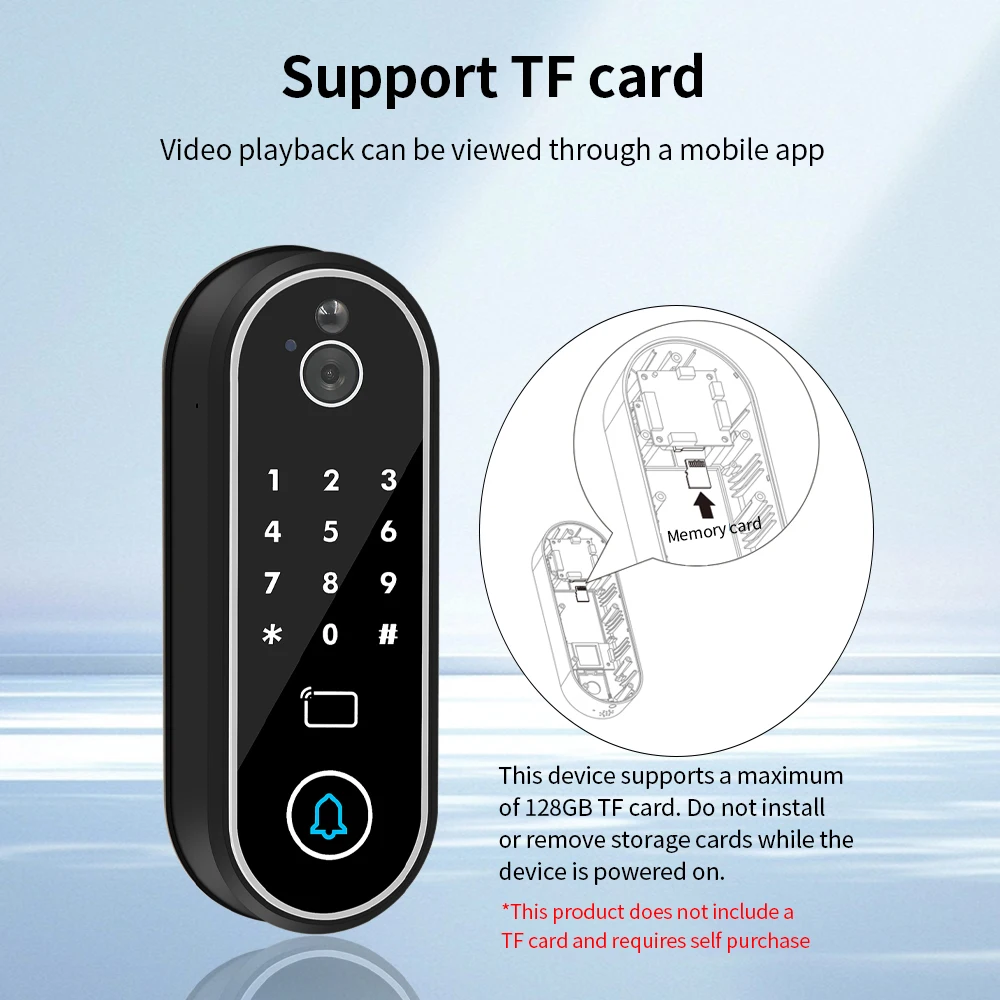 Smart Tuya APP Remote Visual Intercom IP65 Waterproof Access Control with HD Monitoring 125KHz 13.56MHz RFID Card NFC TF Card