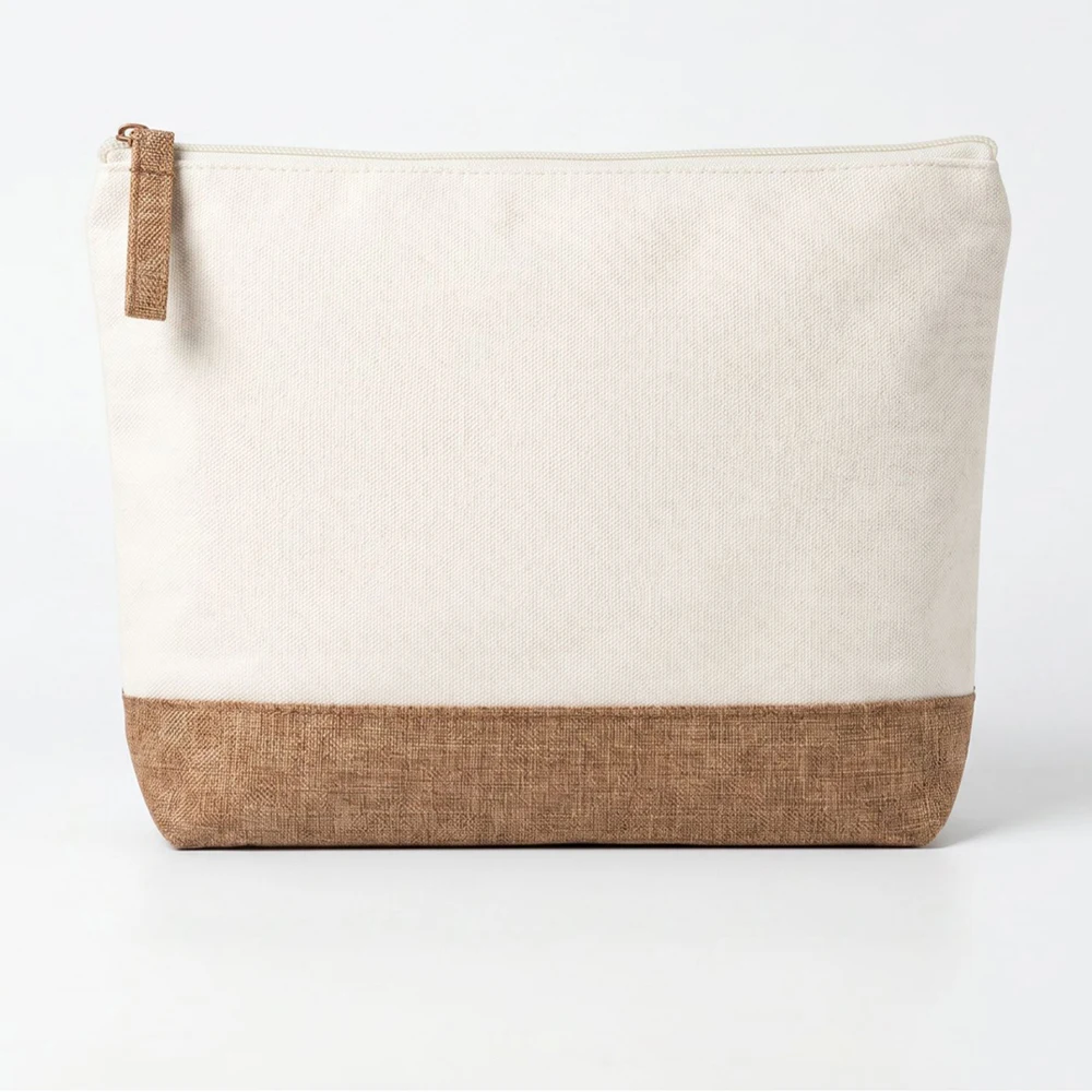 12pcs Makeup Bags Women Canvas Plain Patchwork Linen Square Large Capacity Protable Cosmetic Bag Mix Color