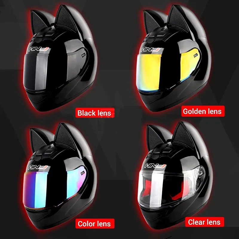 Capacete Casque Moto Helm Wajah Penuh Motor Helm Telinga Moto Wanita Helm Sepeda Motor Kepribadian Helm Telinga Kucing Motocross