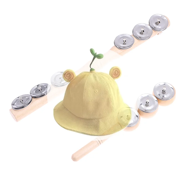 [JT] 1 szt. Drewniany instrument perkusyjny Orff z dzwonkiem 3/6, przenośny, dla miłośników muzyki, drewniana grzechotka dla niemowląt, zabawki edukacyjne dla dzieci