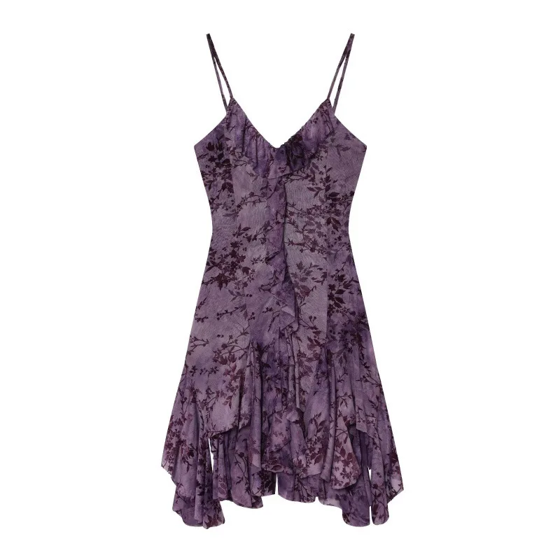 

Withered V-neck Plush Silk Mesh Layered Suspender Dress Woman Clothes Dress Elegant Party Dresses Vestidos Women's Dress