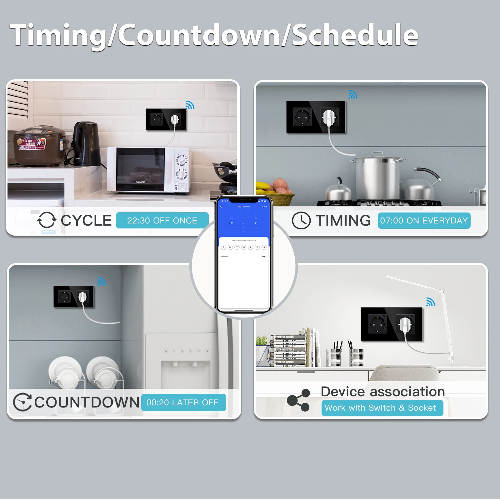 BSEED Smart Wifi Double Socket EU Standard Work With Tuya Alexa Smart Life Crystal Glass Panel Wifi Outltes Timer Function