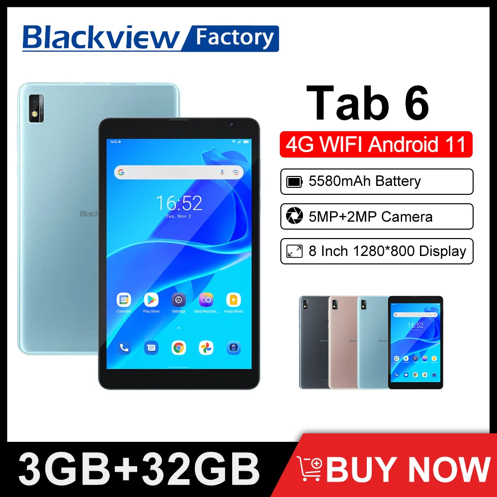 Blackview Tab 6 3GB 32GB Tablet 8 Inch 1280*800 Display Android 11 Tablets PC 4G WIFI LTE Phone Call  Kindle Ebook