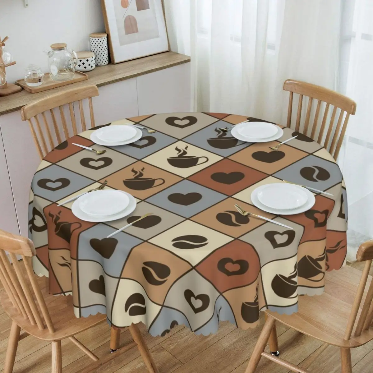 Customized Round Retro Coffee Tablecloth 60 inch Kitchen Dinning Table Cloth Spillproof Table Cover