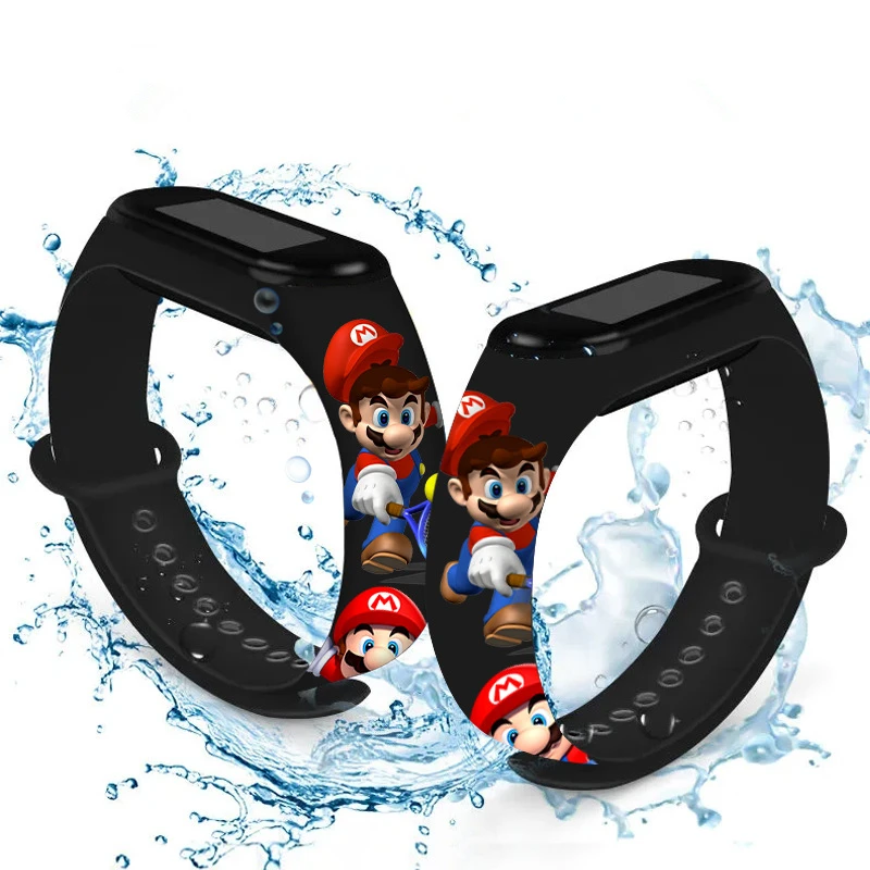 Mario Bros-relojes de figuras de acción para niños, pulsera deportiva, reloj Digital impermeable, Luigi, Princesa Peach, Yoshi, Bowser