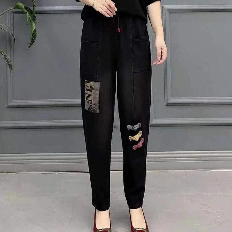 

Autumn Winter Loose Women's Jeans High Waist Thiened Long Trousers Harlan Sle Elastic Waist Faionable Slimming Mom Clothes