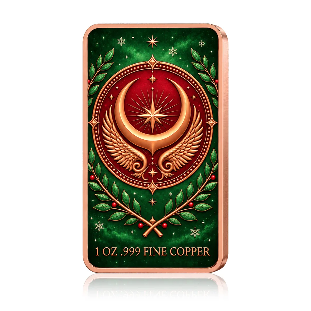 1OZ .999 Fine Copper Bar Christmas Angel Victory Goddess Colorized Pure Copper Ingot Collectible Souvenir Commemorative Bar Gift