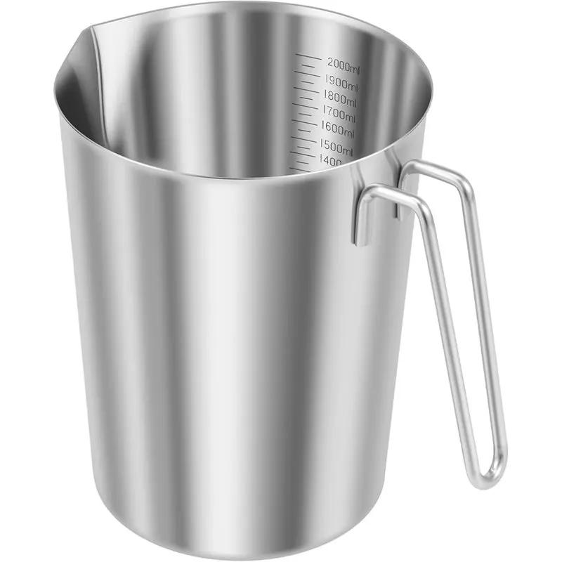 AB42-For Kitchen Bar Cafe 2L Stainless Steel Milk Jug, Frothing Pitcher With Measurement Scale, Large Mouth Pour Spout