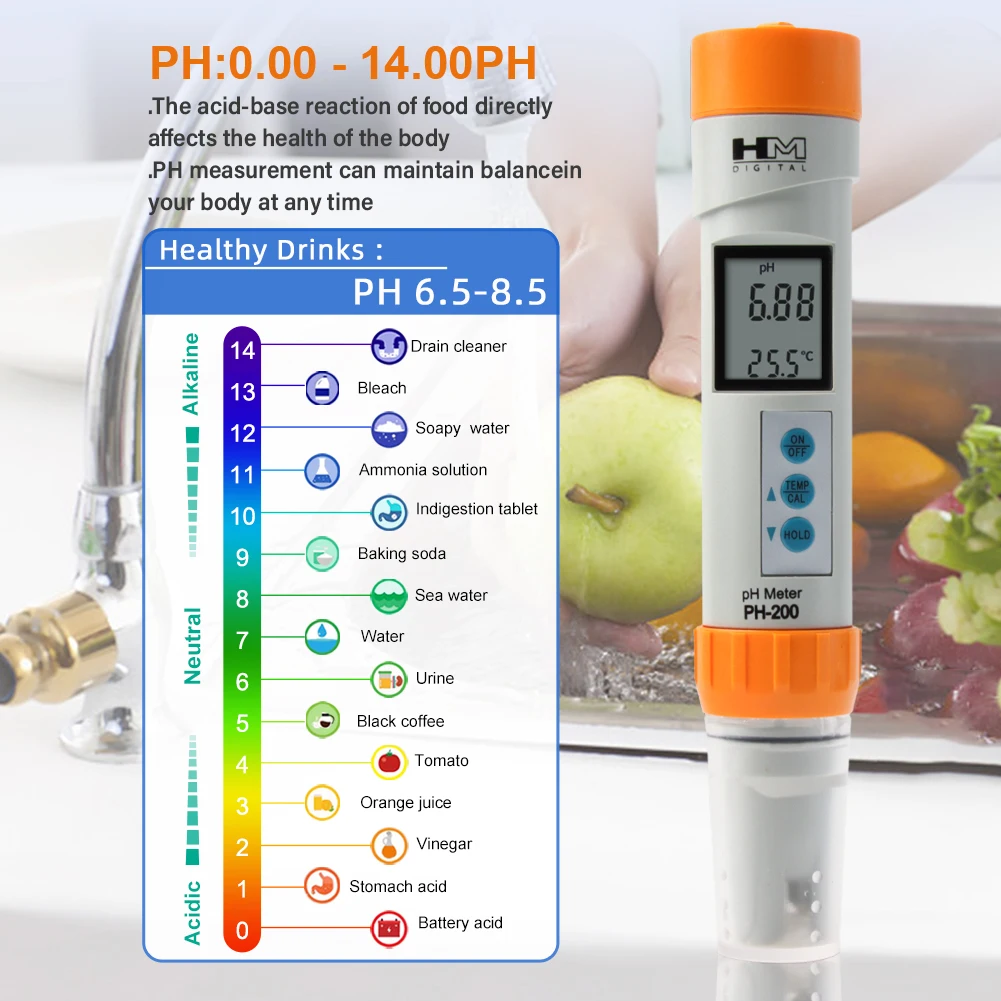 Yieryi Digital PH-200 Ph Meter Professional Aquarium Swimming Pool PH Testers Acidity 0-14 Ph Water Quality Detector Monitor ATC