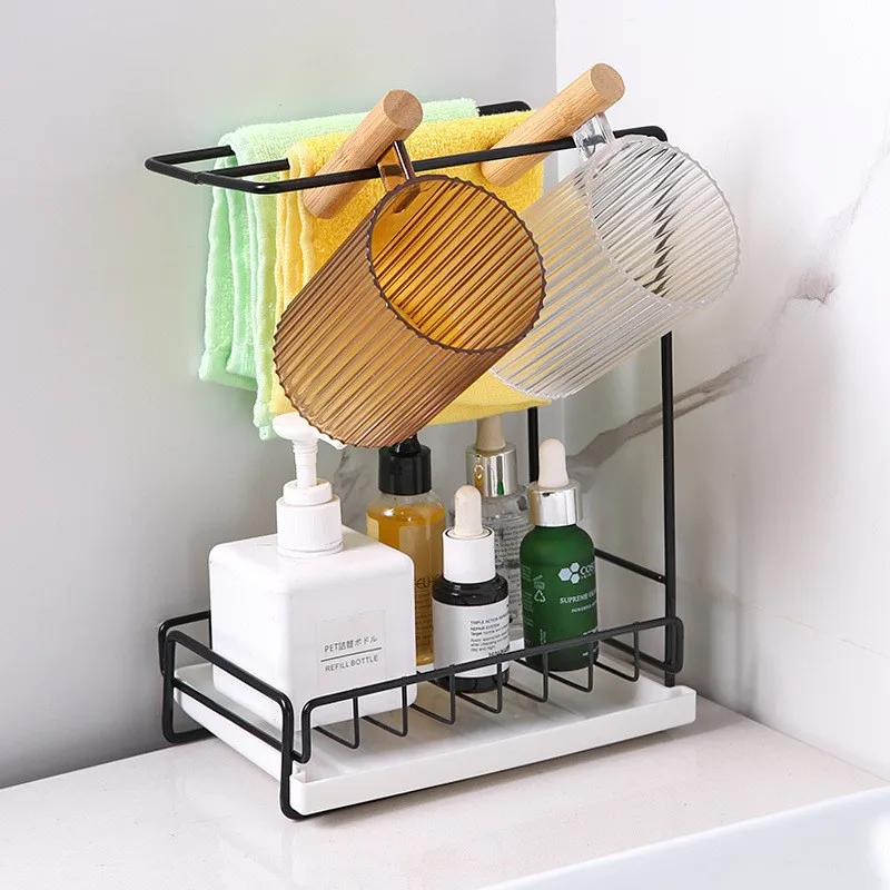 Kitchen Rack Anti-rust Iron Sink Drain Rag Rack Multifunctional Sponge Towel Punch-free Storage Holder Sink Countertop Bracket