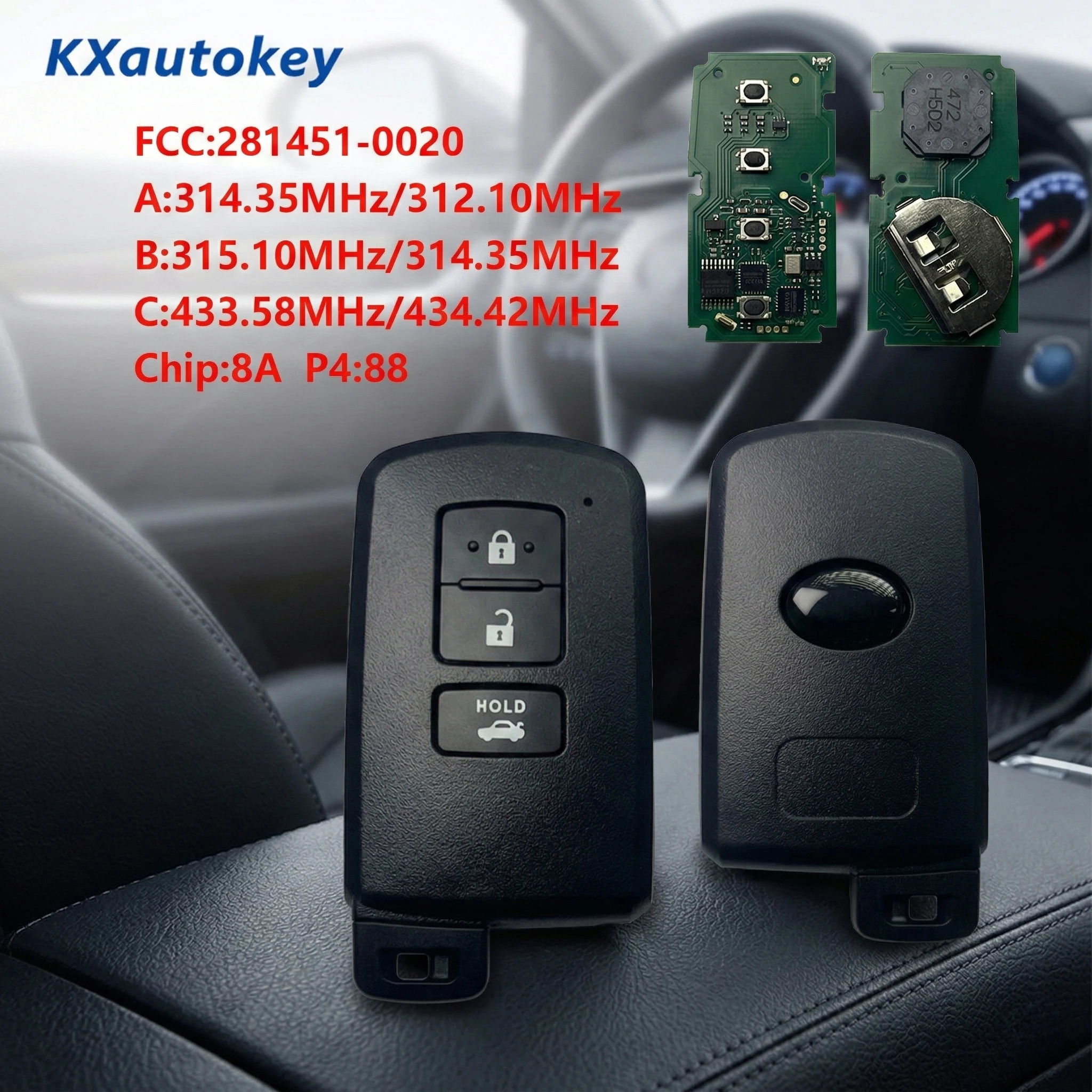 

KXK007042 Для Toyota FCCID-281451-0020 3-кнопочный программируемый смарт-ключ с чипом-8A P4 88 для Toyota (аналог)