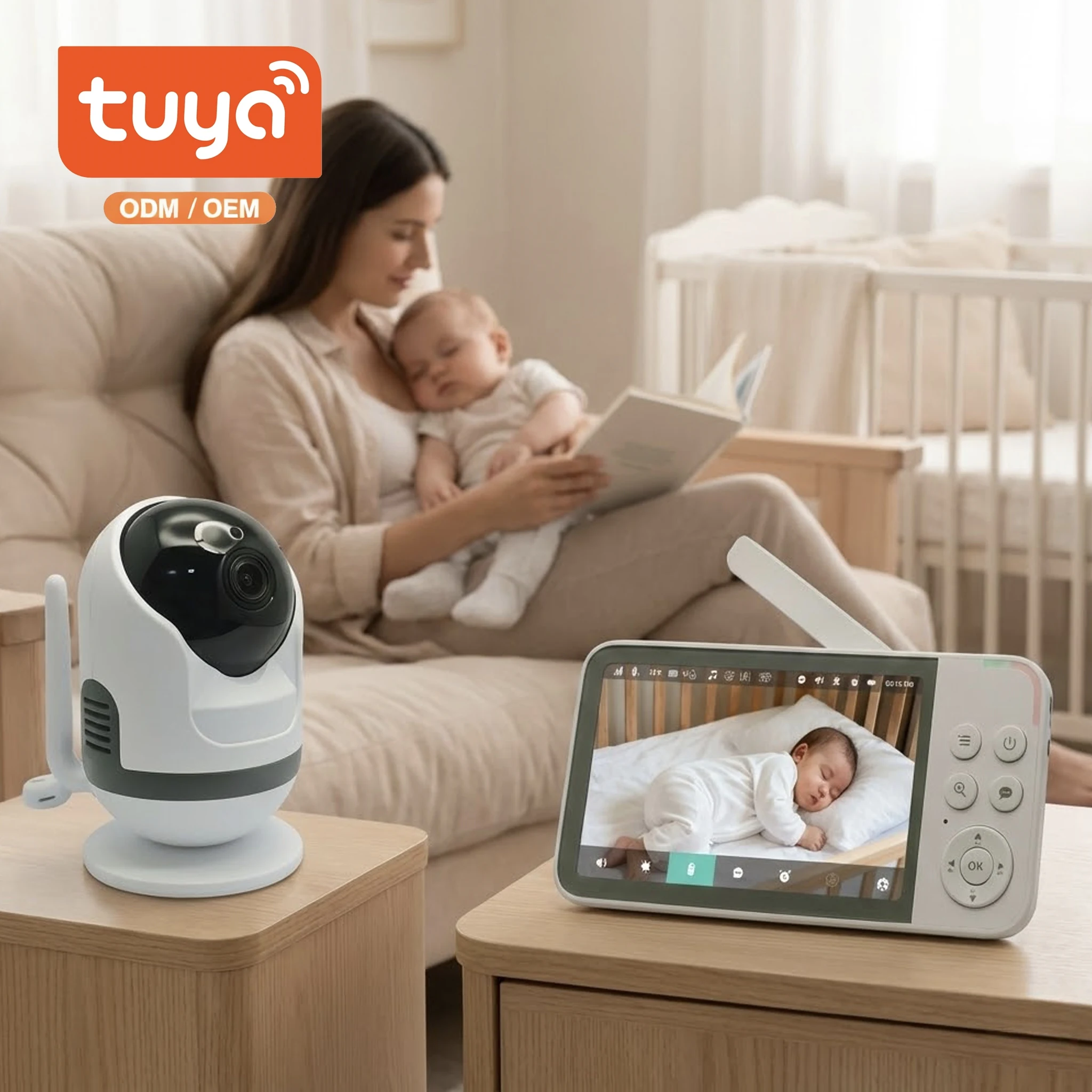 

Видеоняня KT-567W с 5-дюймовым IPS-экраном, двойным режимом работы, Wi-Fi 2,4 ГГц, поворотной PTZ-камерой, аккумулятором 5000 мАч и функцией AI-обнаружения плача