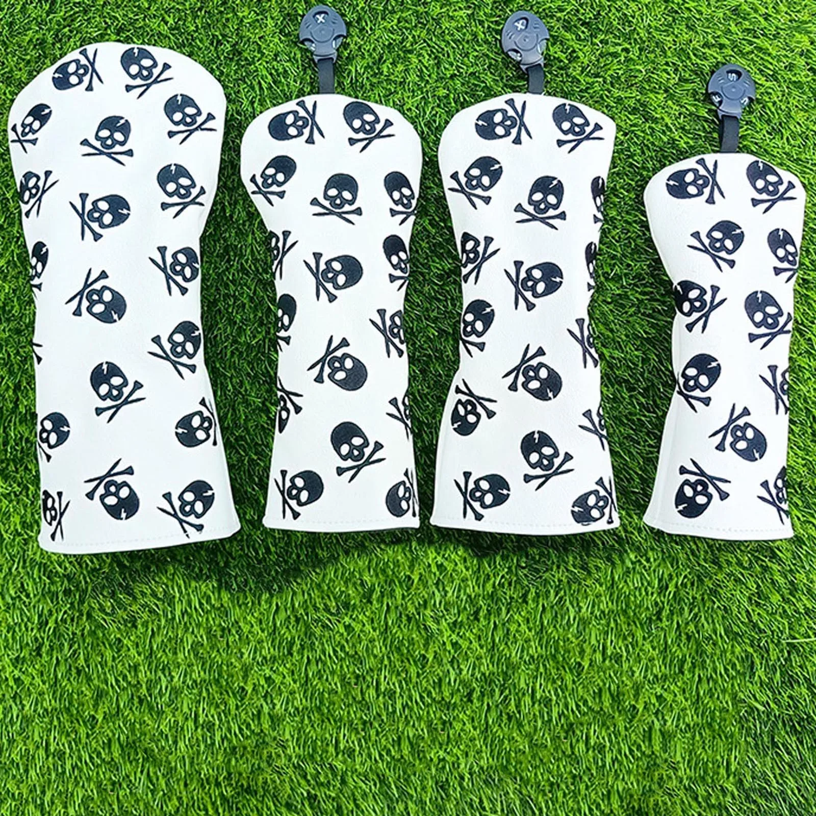 Skull Embroidery PU Leather Golf Club Head Cover Driver/Fairway Wood/Hybrid Headcover
