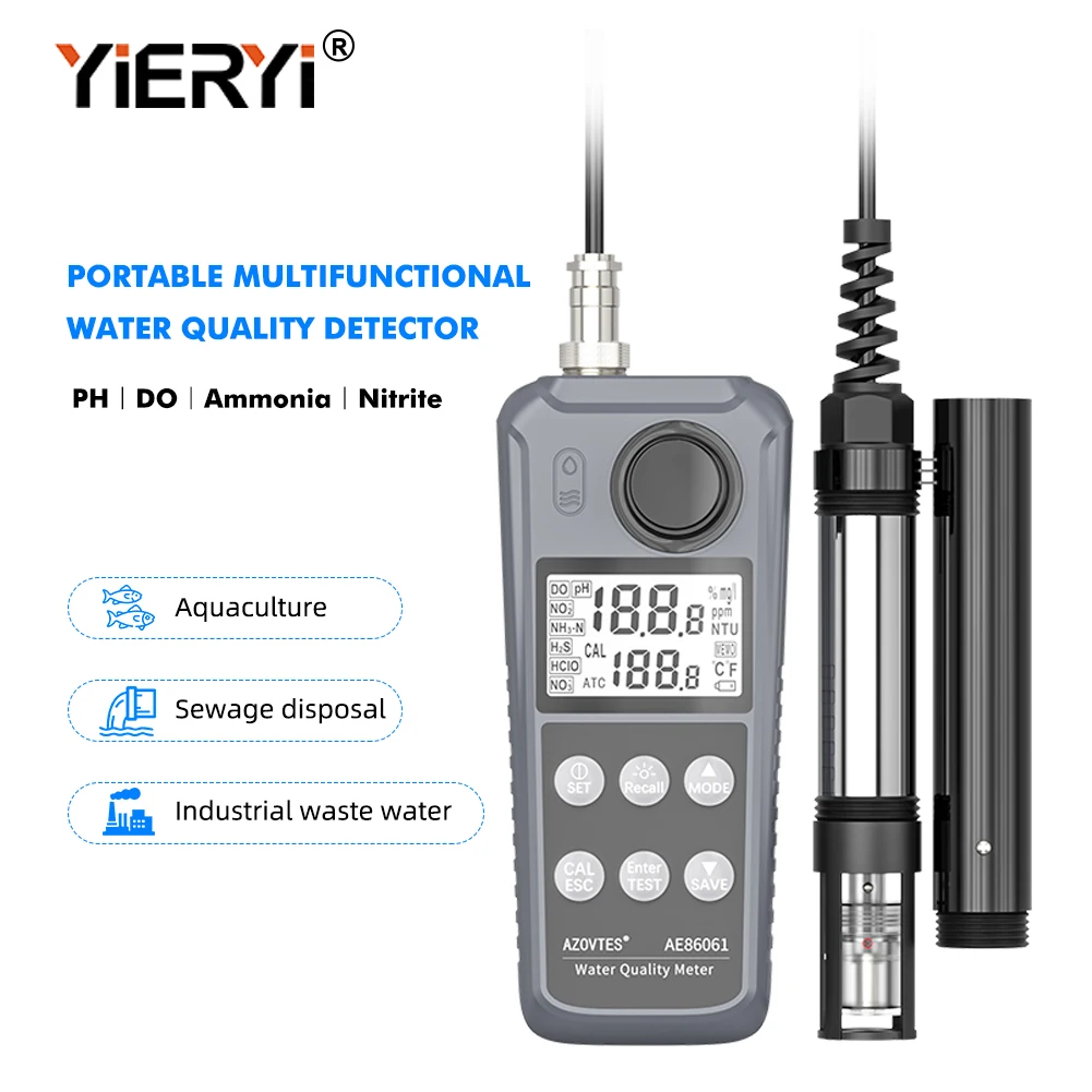 Yieryi 5 in 1 PH Meter PH/Dissolved Oxygen/Nitrite/Ammonia Nitrogen/Temp Water Quality Tester for Marine Freshwater Aquaculture