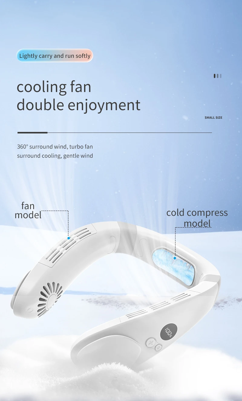 Màn Hình LED 4400Mah Bán Dẫn Ngoài Trời Đeo Giày Lười Treo Cổ Quạt Di Động USB Sạc Không Lá Quạt Làm Mát Không Khí