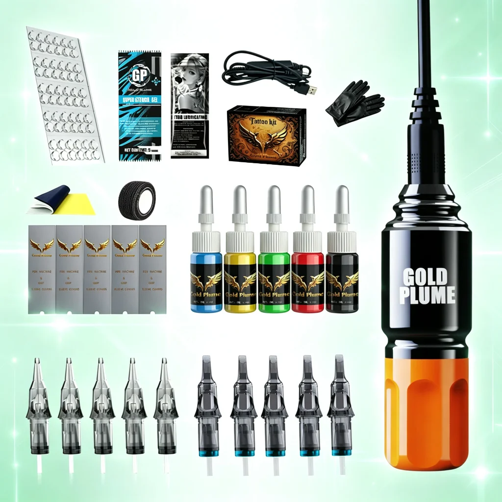 Wireless Rotary Tattoo Pen Machine Kit 1100Mah Integrated Power All in One Complete Tattoo Supplies Mixed Cartridge Needles Multicolor Tattoo Ink Practical Tattoo Tool Set for Beginners Professional Tattoo Practitioners