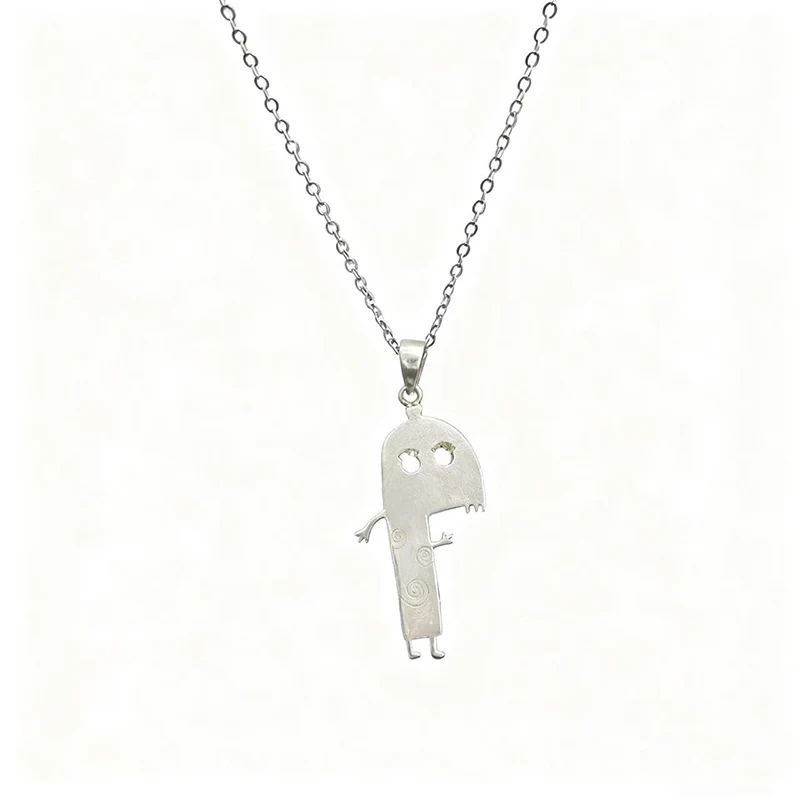

Minimalist 925 Sterling Silver Cute Elf Cartoon Ghost Pendant Clavicle Chain Dainty Necklace for Friends Birthday Christmas Gift