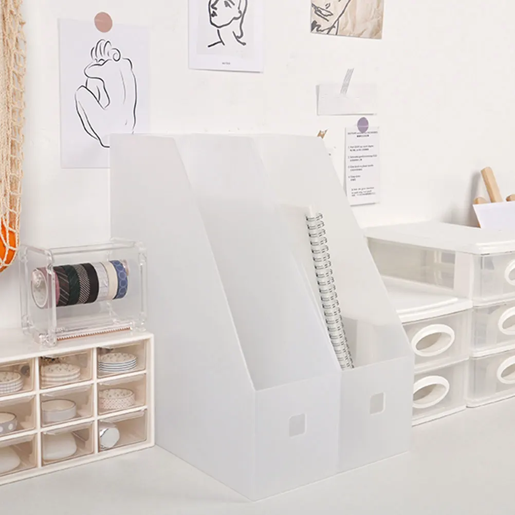 

2 Pcs Plastic File Rack Document ganizer 9x24x27cm Clear Double Sided Vertical Bookshelf Folder Holder Office Home Study Desktop