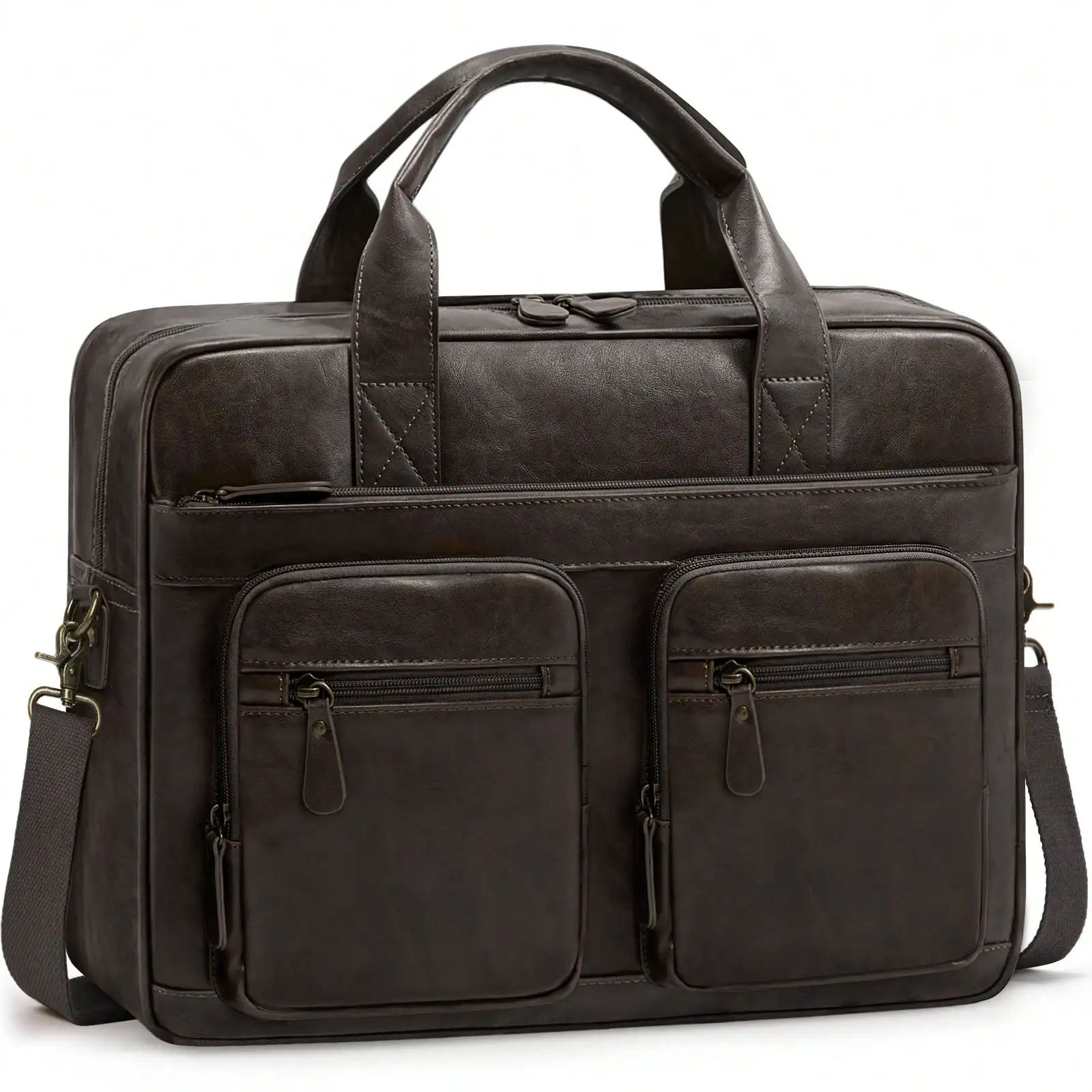 

Vintage Messenger Bag For Men PU Vegan Leather Computer Laptop Bag 15.6 Inch Waterproof Briefcases For Men Retro Mens Briefcase Satchel Bag For Work Office Business Travel