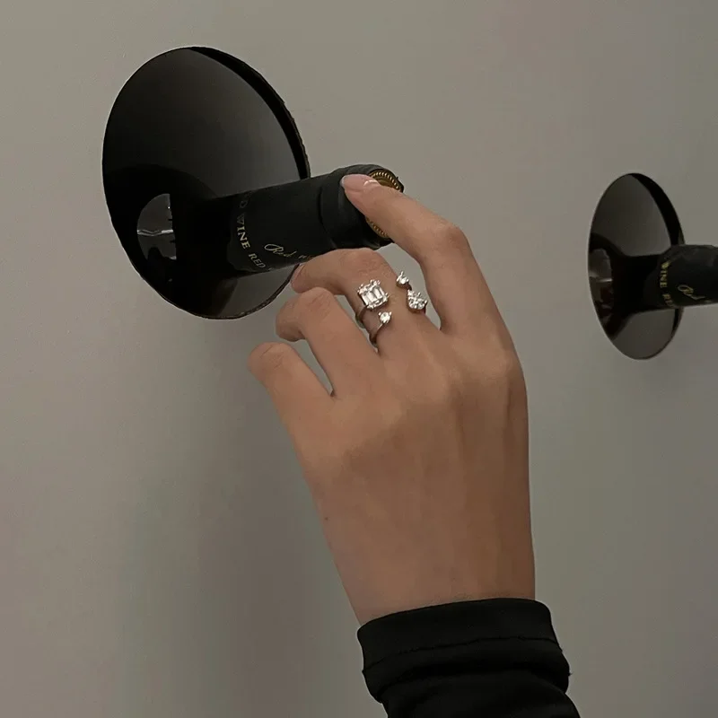 Elviragirl Personality Double Opening Ring Delicate High Quality Shiny Crystal Ring Exaggerated Popular Design Women Jewelry