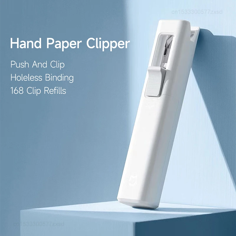 Xiaomi Mijia Hand Paper Clipper With 168 Refills Metal Pusher Stapler Paper Clips For Document Binding Stationery Supplies