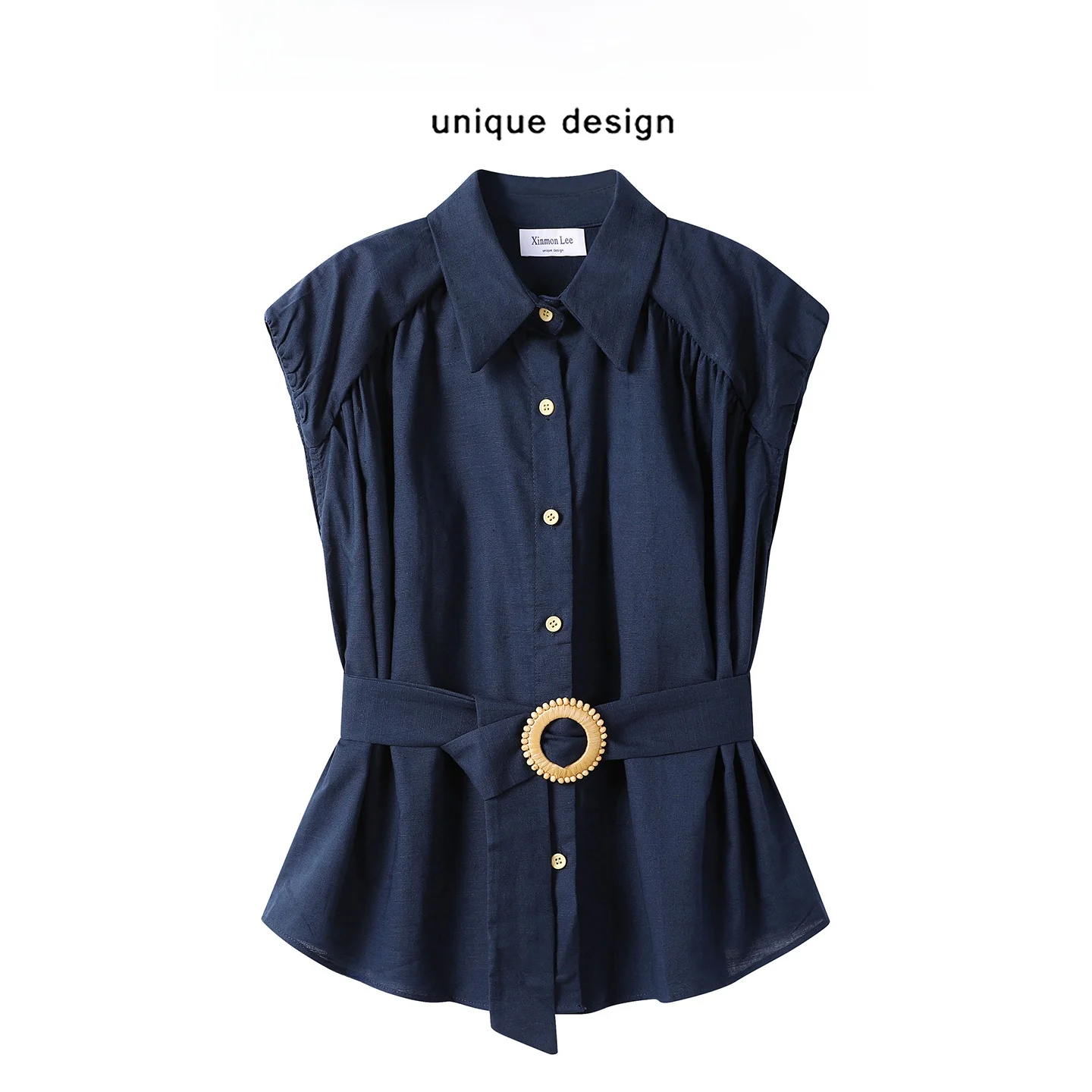 

Korean Sle Svel Collar irt Vintage Anti-Aging Slimming Top Summer New Arrival Versatile Faionable Women's Bl...