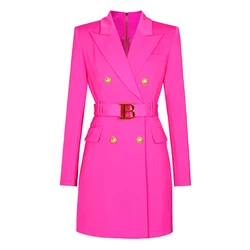 Spot Spring And Autumn 2024 New Fashion Premium Belt Long Sleeve Slim Fit Temperament Commuter Women's Suit Dress