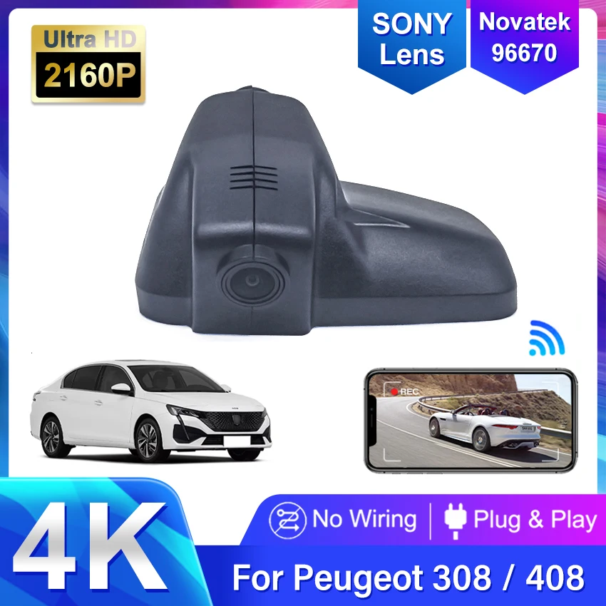 4K Car Wifi DVR Dash Cam Digital Video Recorder High Quality 24H Parking Monitoring For Peugeot 408 308 2015 2016 2017 2018 2019