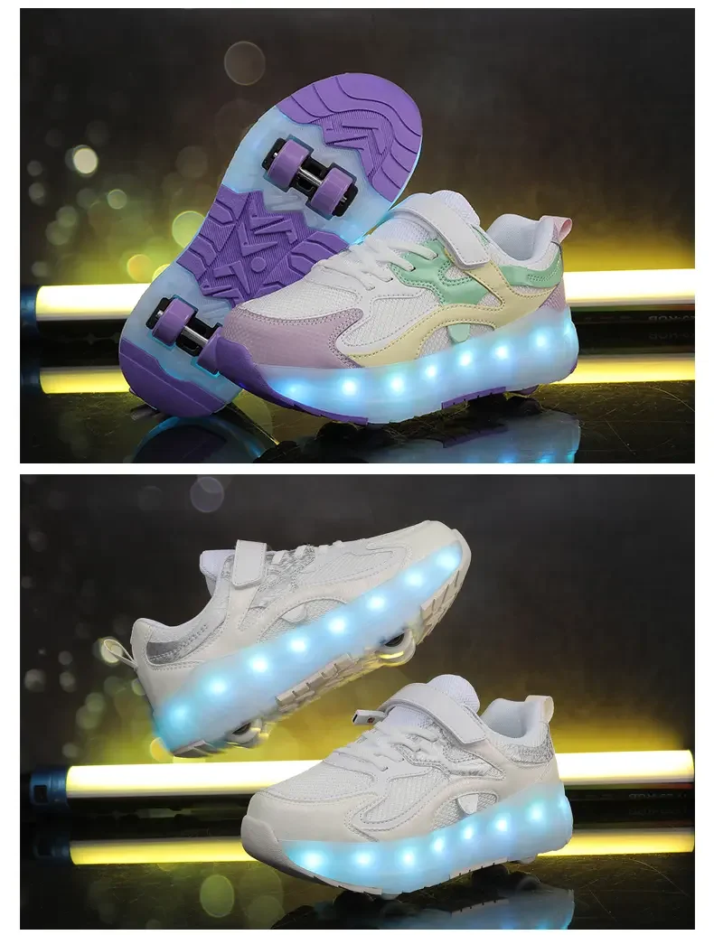 Zapatos de patinaje sobre ruedas para niños, zapatos para caminar para deportes al aire libre a la moda, nuevos zapatos con luz LED, zapatillas bonitas para niños para niña 2025