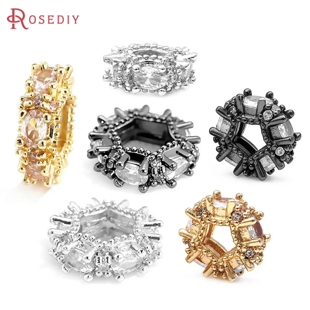 

8MM 10MM 18K Gold Color Brass and Zircon Wheel Bracelets Spacer Beads High Quality Jewelry Diy Accessories Making Supplies