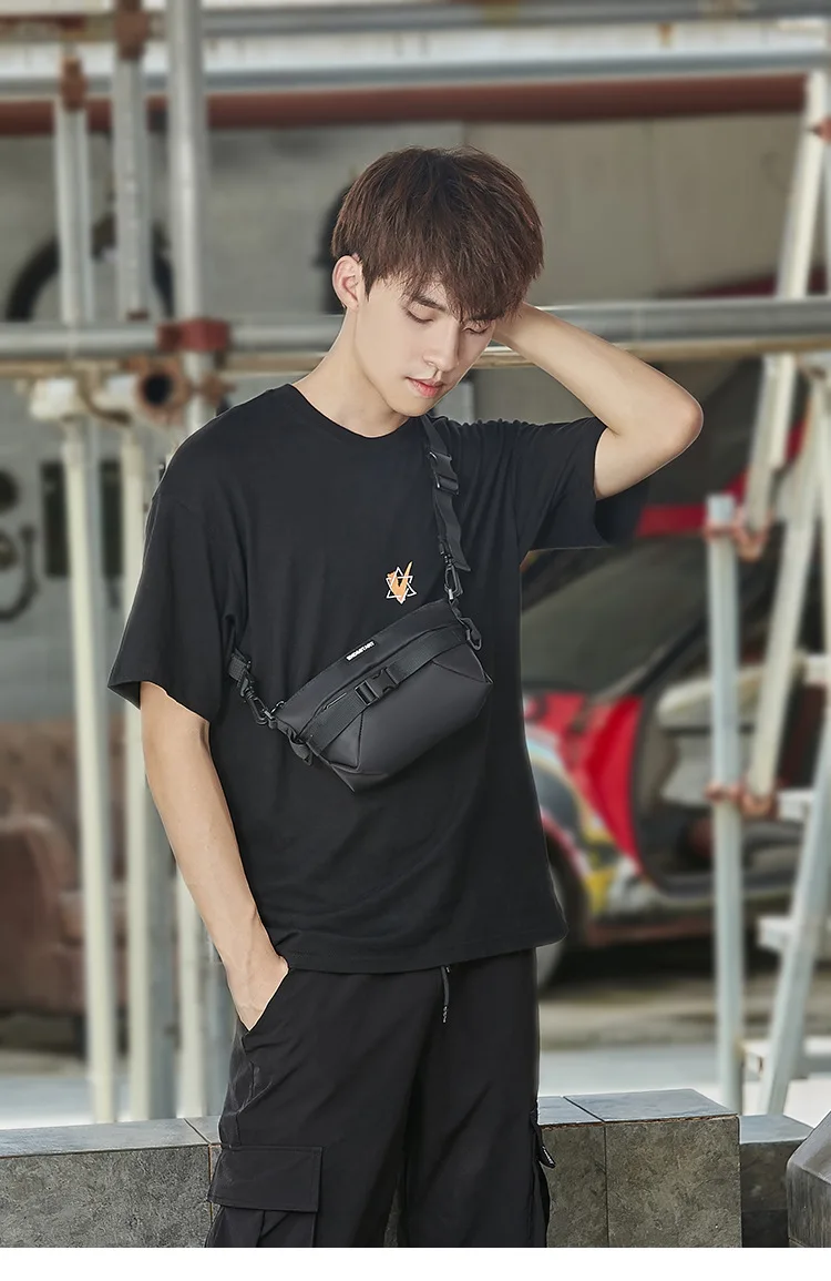 Men's Lightweight Small Chest Bag, Street Fashion Crossbody Bag, Youth Carry Simple Shoulder Phone Bag, Waterproof Nylon Fabric