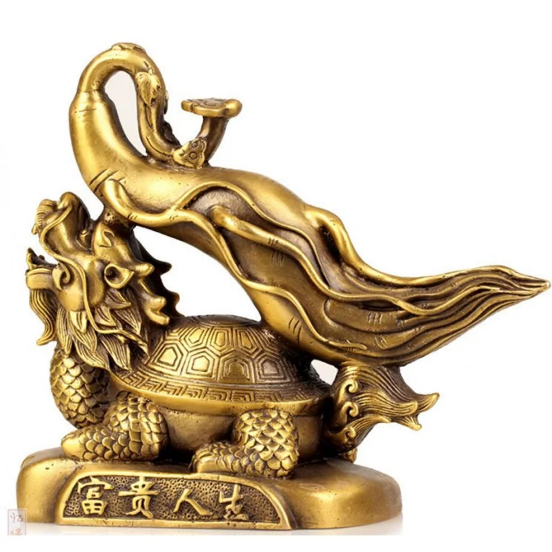 Copper Statue Pure copper dragon turtle ornaments rich life Ruyi ginseng living room office home decoration crafts birthday gift