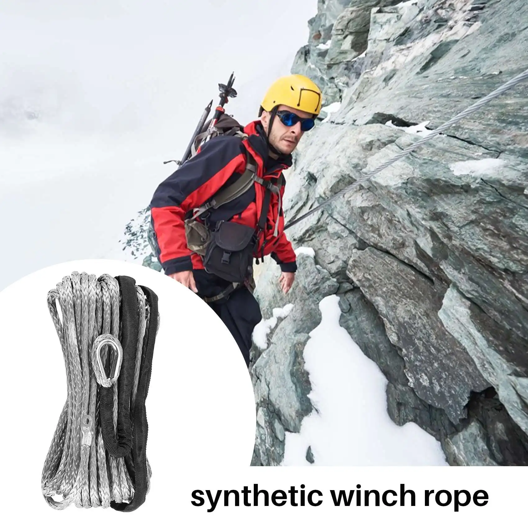 Synthetic Winch Rope, Grey1/4 x 50Ft Synthetic Winch Rope Line Cable for ATV SUV Truck Boat Winch