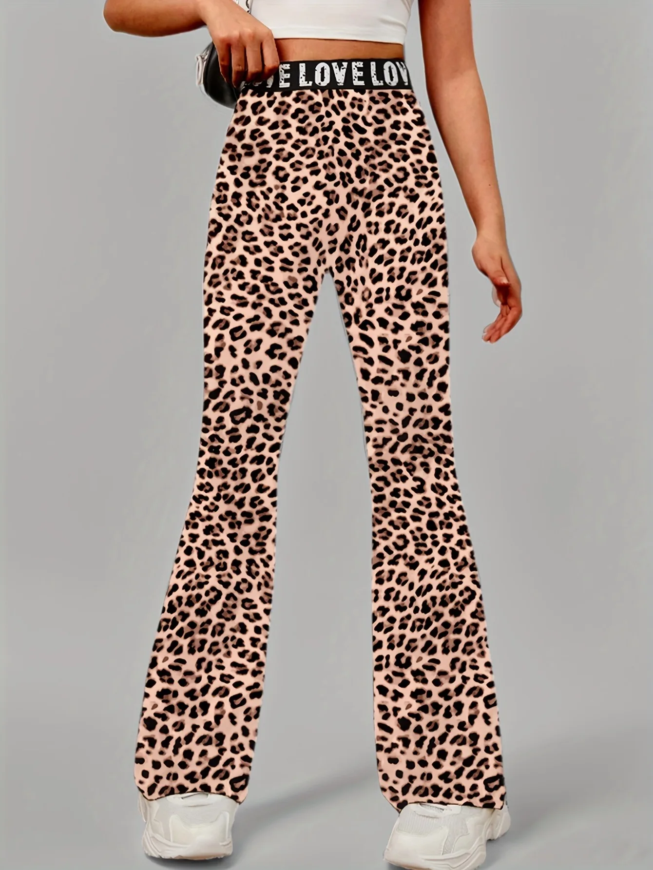 Kids Girls Leopard Print High Waist Flare Pants Letter 