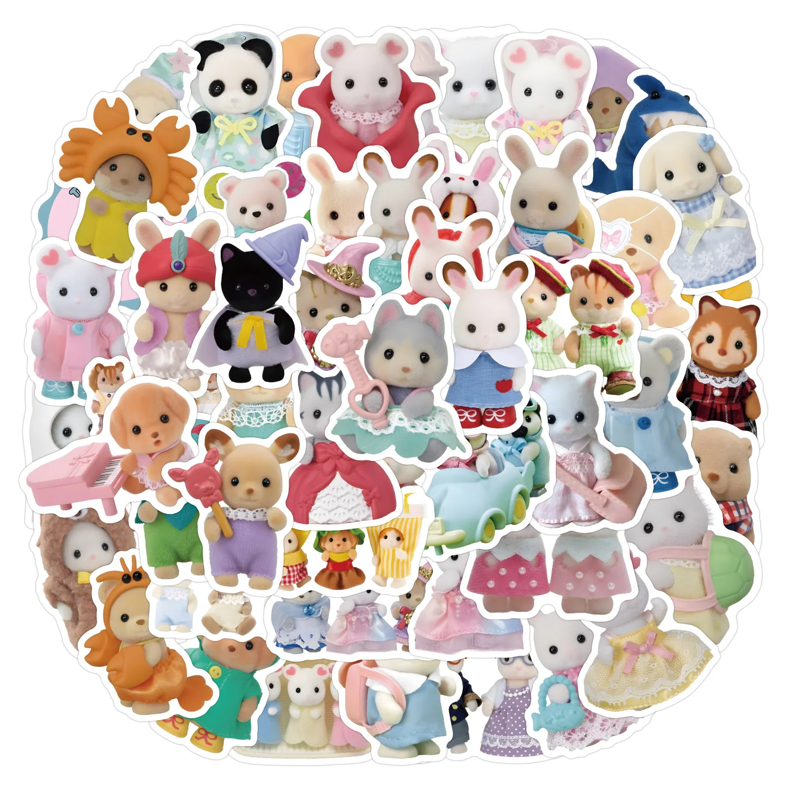 Hot Calico Critters Stickers 60pcs Children's Cartoon Doll Sticker Toy DIY Sticker for Phone Case and Notebook