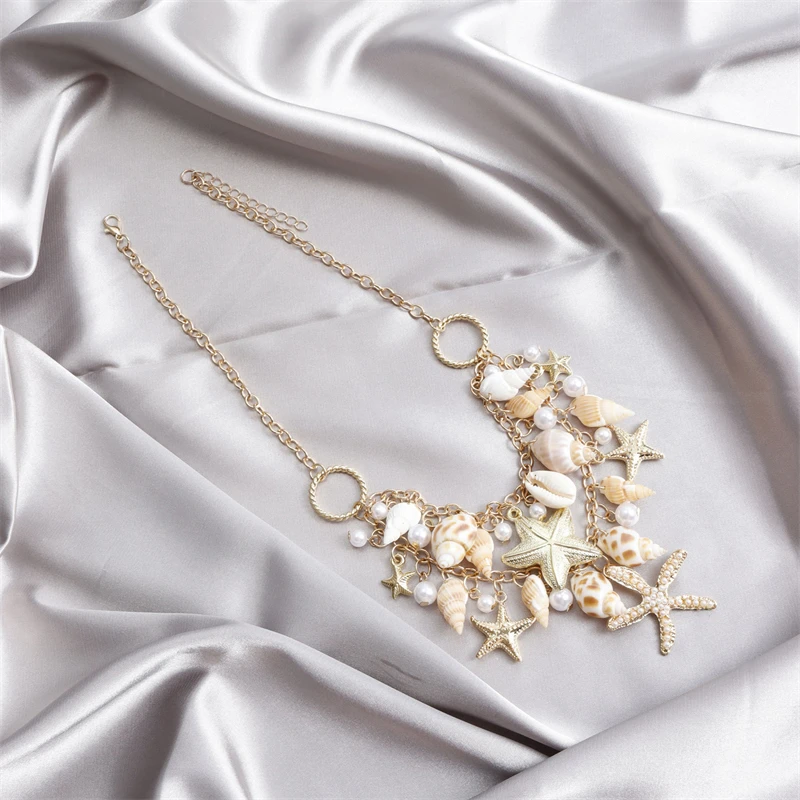 Böhmisches handgefertigtes Muschelarmband für Damen, elegantes Armband mit Imitationsperlenanhänger, Sommer-Strandschmuck, Geschenke – Detail 6