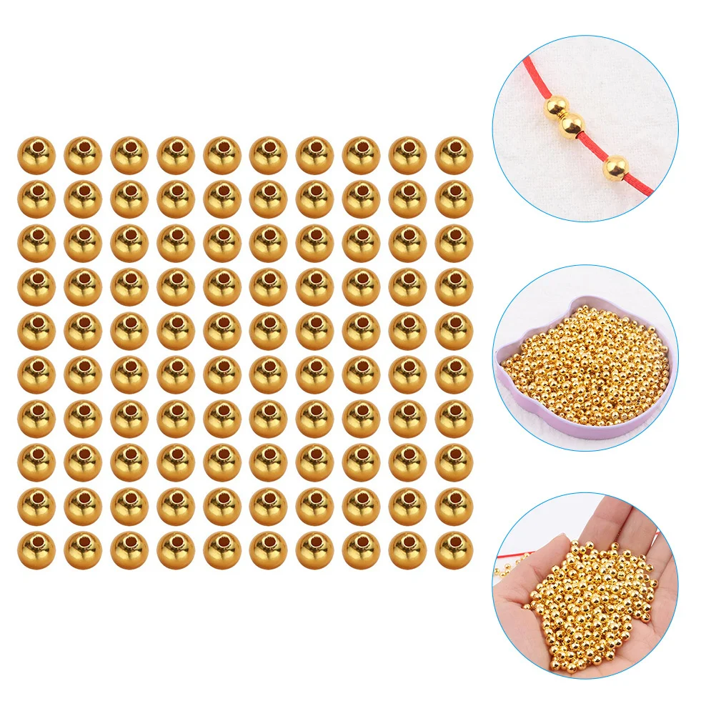 

100 Pcs Beads Spacers for Jewelry Making Seamless Loose Smooth Round Golden Copper Diy