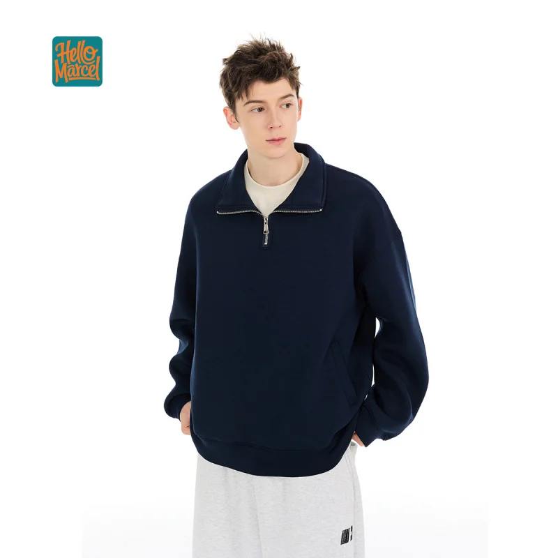 

HELLOMARCEL EU US Size Autumn Half-Zip Turn-Down Collar Pullover Sweatshirt Unisex Trendy Brand Jacket