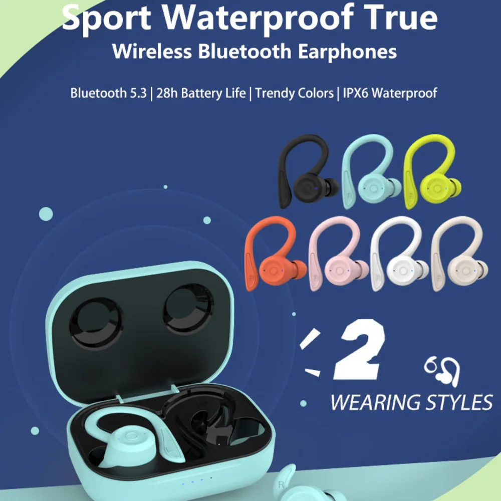 

TWS High Sound Quality Stereo Ear-hook Wireless Bluetooth Sport Earphones Ultra Long Battery Life Waterproof Earsets For Phone