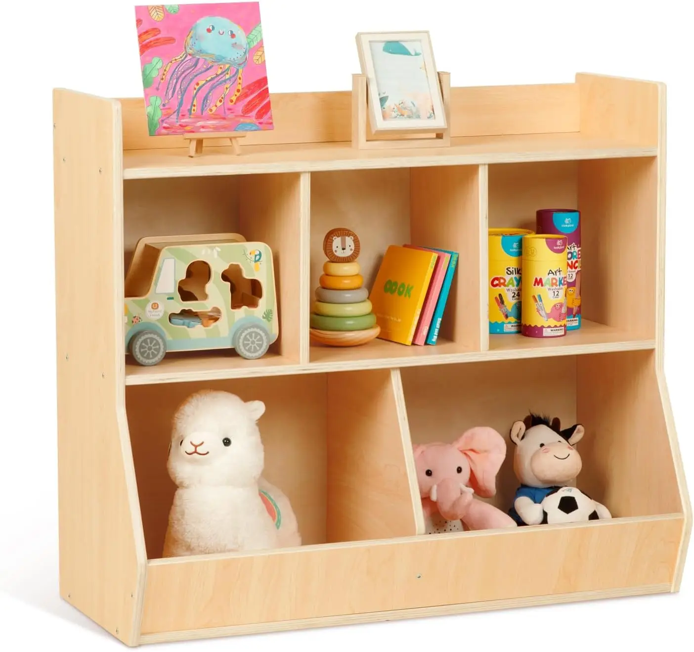 

Montessori Toy Shelf, Toy Storage Shelves, Wooden Storage Cabinet, 5 Cubby Children Bookcase, Kids Bookshelf for Playroom,