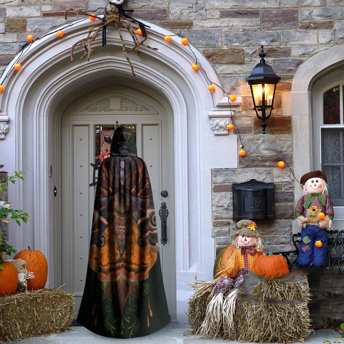 أجنحة العثة عباءة طويلة مقنعين الساحرة القرون الوسطى زي تأثيري كيب هالوين معطف الكبار للجنسين