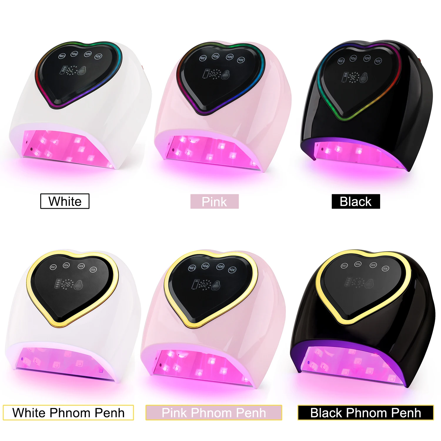 3 Farben kabellose UV-LED-Nagellampe, 98 W, Herz-Nageltrockner zum Aushärten von polnischen Maniküre, wiederaufladbarer Akku, 30 Stück rosa LEDs