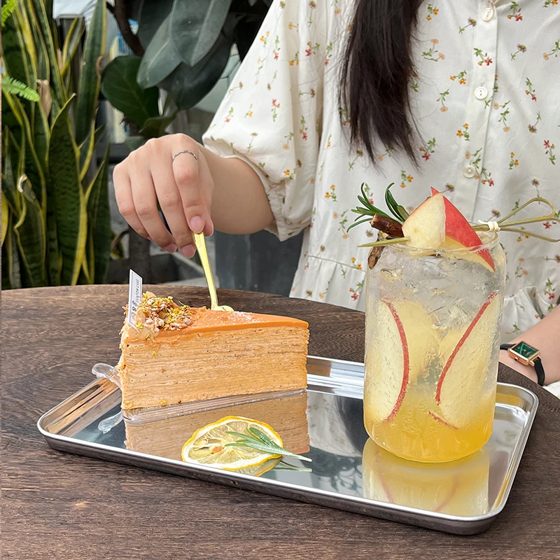 Stainless Steel Rectangular Coffee Shop Pallet Storage Disk Net Snack Cake Dish Dining Dessert Plate Kitchen Dish Tray