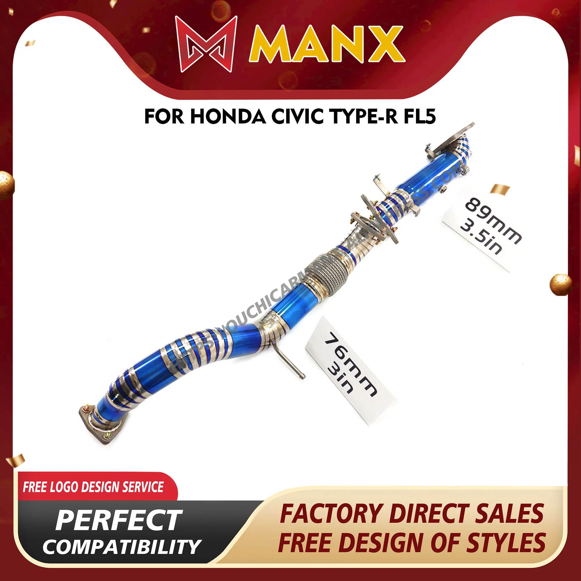 

MANX Exhaust system for Honda Civic Type-R Fl5 Ti Increase pipe diameter TIG manual welding Resonant Tube Downpipe