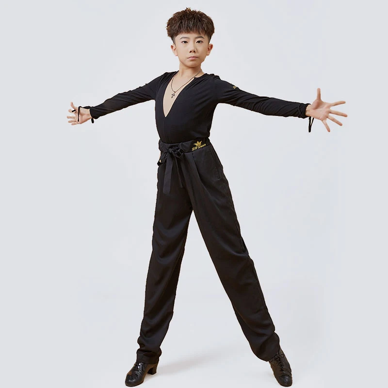 

Новый костюм для латинских танцев, тренировочные костюмы для мальчиков, топы с v-образным вырезом, брюки, мужской тренировочный костюм, танцевальная одежда для ча-ча-самбы, одежда DQL10369