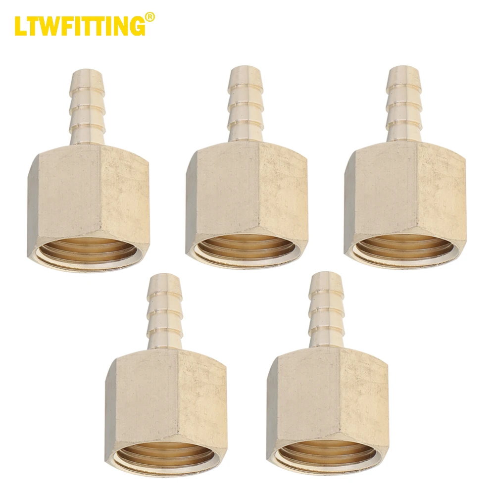 

LTWFITTING LF Brass Fitting Coupler/Adapter 1/4" Hose Barb x 1/2" Female NPT Fuel Gas Water (Pack of 5)