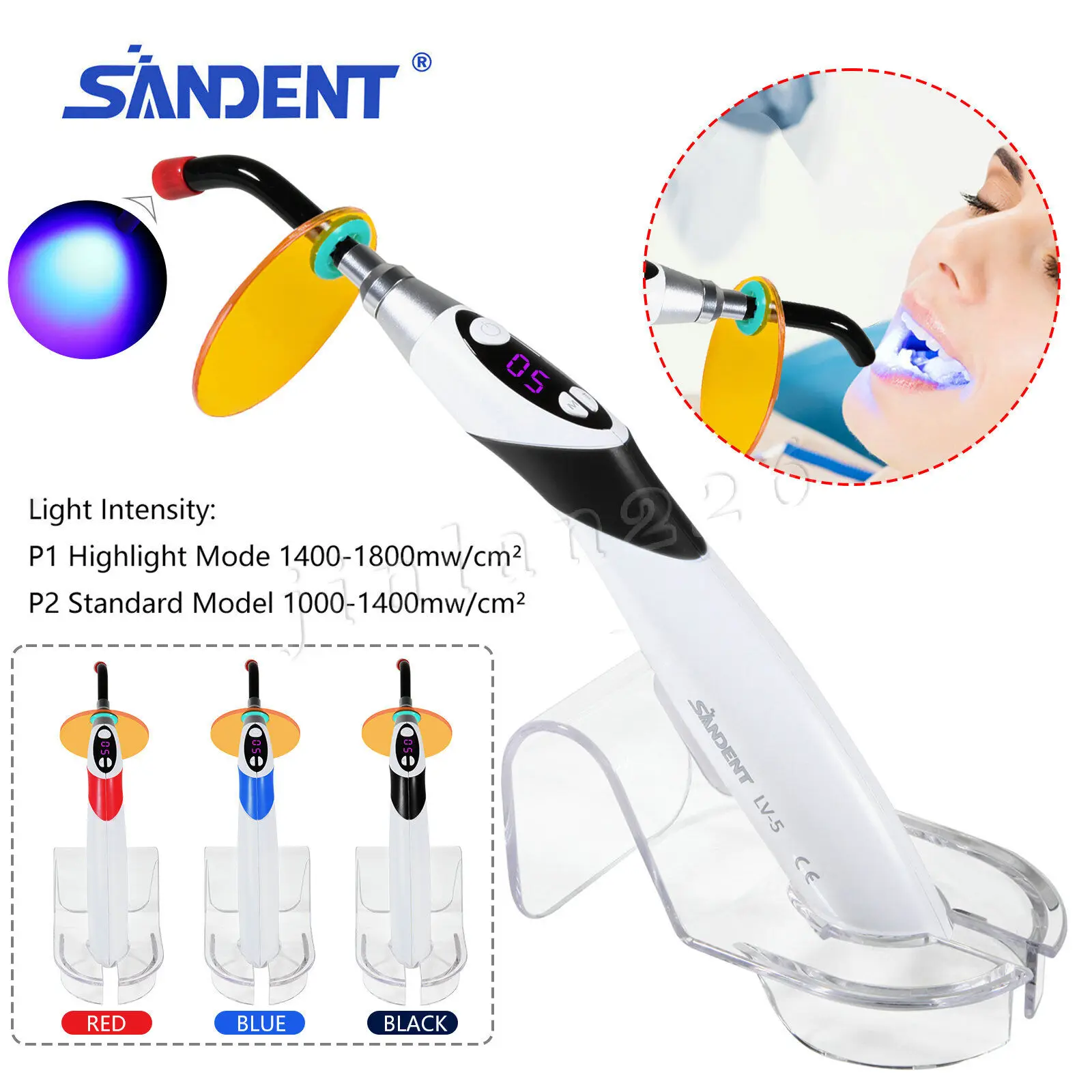 

3 Colors Dental Cordless LED Curing light Lamp 5 Second iLed Wireless Resin Cure 5W 2 Modes